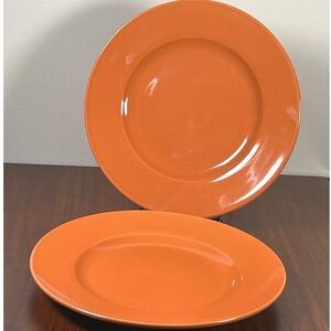 Studio 33 Orange Terracotta Dinner Plates Glossy Ceramic Round 10.25" Set of 2